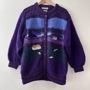 Rosemarie B Women's Mohair Wool Hand Knit in Ireland Landscape Cardigan Purple L